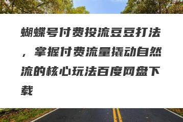 蝴蝶号付费投流豆豆打法，掌握付费流量撬动自然流的核心玩法百度网盘下载