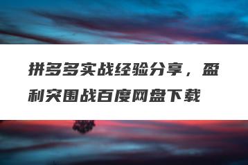 拼多多实战经验分享，盈利突围战百度网盘下载