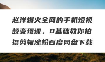 赵洋爆火全网的手机短视频变现课，0基础教你拍摄剪辑涨粉百度网盘下载