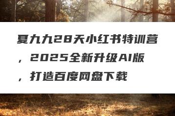 夏九九28天小红书特训营，2025全新升级AI版，打造百度网盘下载