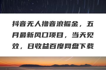 抖音无人撸音浪掘金，五月最新风口项目，当天见效，日收益百度网盘下载