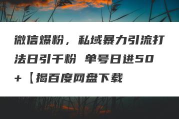 微信爆粉，私域暴力引流打法日引千粉 单号日进50+【揭百度网盘下载