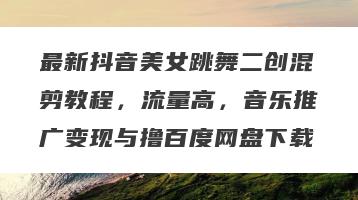 最新抖音美女跳舞二创混剪教程，流量高，音乐推广变现与撸百度网盘下载