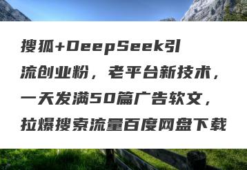 搜狐+DeepSeek引流创业粉，老平台新技术，一天发满50篇广告软文，拉爆搜索流量百度网盘下载