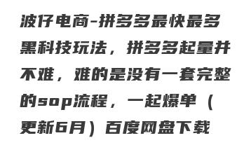 波仔电商-拼多多最快最多黑科技玩法，拼多多起量并不难，难的是没有一套完整的sop流程，一起爆单（更新6月）百度网盘下载