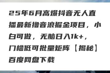 25年6月高爆抖音无人直播最新撸音浪掘金项目，小白可做，无脑日入1k+，门槛低可批量矩阵【揭秘】百度网盘下载