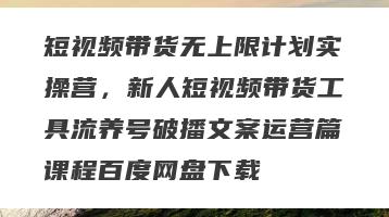 短视频带货无上限计划实操营，新人短视频带货工具流养号破播文案运营篇课程百度网盘下载