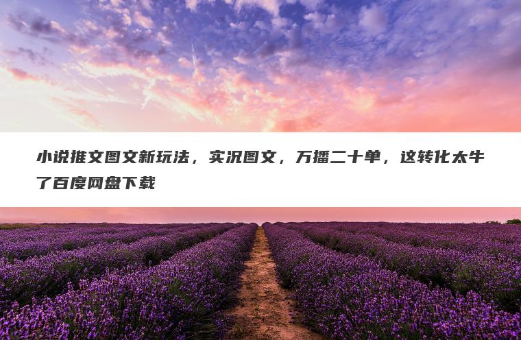 小说推文图文新玩法，实况图文，万播二十单，这转化太牛了百度网盘下载