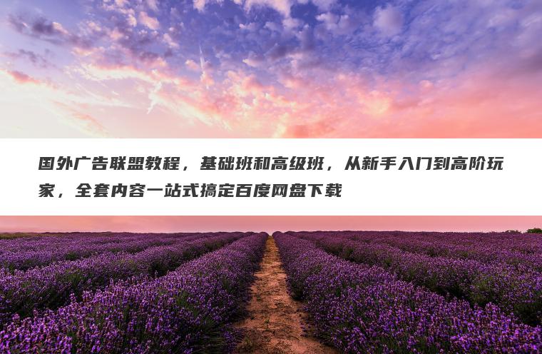国外广告联盟教程，基础班和高级班，从新手入门到高阶玩家，全套内容一站式搞定百度网盘下载