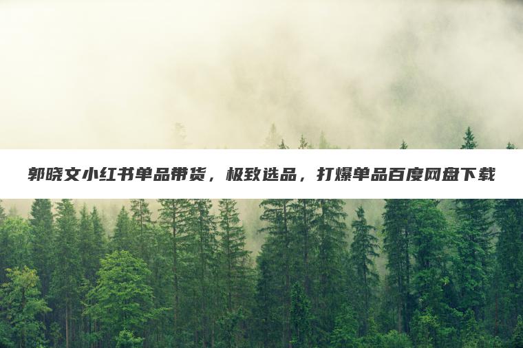 郭晓文小红书单品带货，极致选品，打爆单品百度网盘下载
