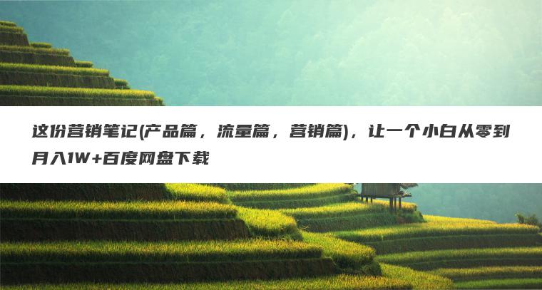 这份营销笔记(产品篇，流量篇，营销篇)，让一个小白从零到月入1W+百度网盘下载