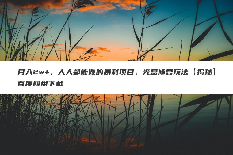 月入2w+，人人都能做的暴利项目，光盘修复玩法【揭秘】百度网盘下载