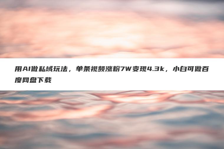 用AI做私域玩法，单条视频涨粉7W变现4.3k，小白可做百度网盘下载