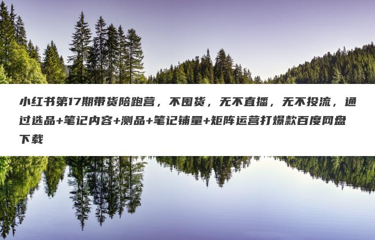 小红书第17期带货陪跑营，不囤货，无不直播，无不投流，通过选品+笔记内容+测品+笔记铺量+矩阵运营打爆款百度网盘下载