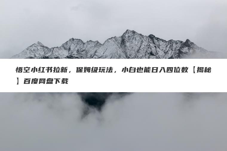 悟空小红书拉新，保姆级玩法，小白也能日入四位数【揭秘】百度网盘下载