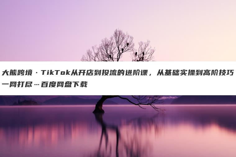 大熊跨境TikTok从开店到投流的进阶课,从基础实操到高阶技巧一网打尽…百度网盘下载 大熊跨境TikTok从开店到投流的进阶课,从基础实操到高阶技巧一网打尽…百度网盘下载