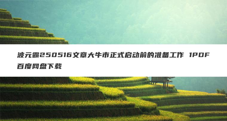 波元霸250516文章大牛市正式启动前的准备工作 1PDF百度网盘下载 波元霸250516文章大牛市正式启动前的准备工作 1PDF百度网盘下载