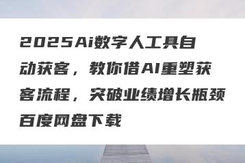 2025Ai数字人工具自动获客，教你借AI重塑获客流程，突破业绩增长瓶颈百度网盘下载