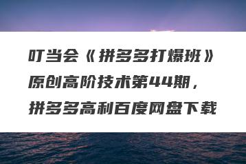 叮当会《拼多多打爆班》原创高阶技术第44期，拼多多高利百度网盘下载