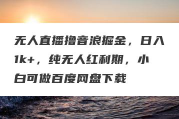 无人直播撸音浪掘金，日入1k+，纯无人红利期，小白可做百度网盘下载