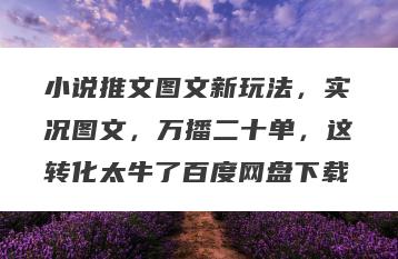 小说推文图文新玩法，实况图文，万播二十单，这转化太牛了百度网盘下载