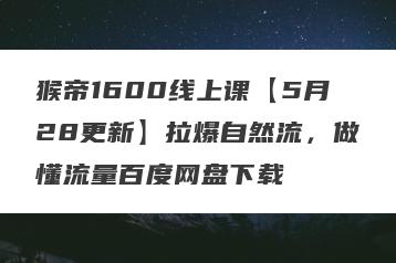 猴帝1600线上课【5月28更新】拉爆自然流，做懂流量百度网盘下载