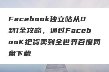 Facebook独立站从0到1全攻略，通过FacebooK把货卖到全世界百度网盘下载