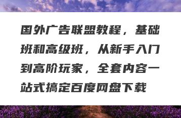 国外广告联盟教程，基础班和高级班，从新手入门到高阶玩家，全套内容一站式搞定百度网盘下载