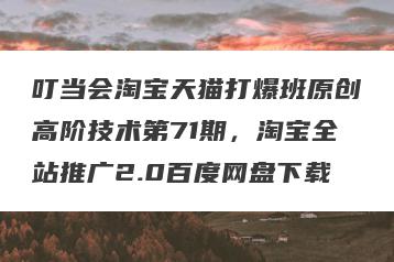叮当会淘宝天猫打爆班原创高阶技术第71期，淘宝全站推广2.0百度网盘下载