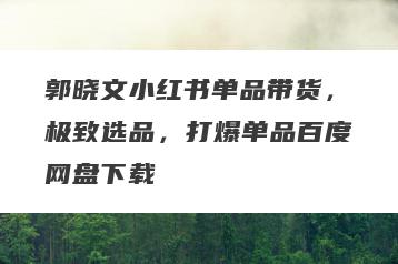 郭晓文小红书单品带货，极致选品，打爆单品百度网盘下载