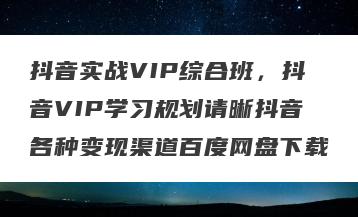 抖音实战VIP综合班，抖音VIP学习规划请晰抖音各种变现渠道百度网盘下载