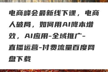 电商峰会最新线下课，电商人破局，如何用AI降本增效，AI应用-全域推广-直播运营-付费流量百度网盘下载