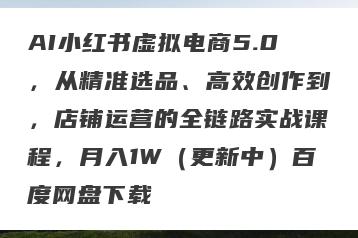 AI小红书虚拟电商5.0，从精准选品、高效创作到，店铺运营的全链路实战课程，月入1W（更新中）百度网盘下载
