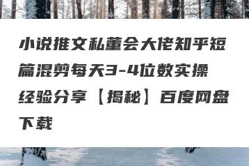 小说推文私董会大佬知乎短篇混剪每天3-4位数实操经验分享【揭秘】百度网盘下载