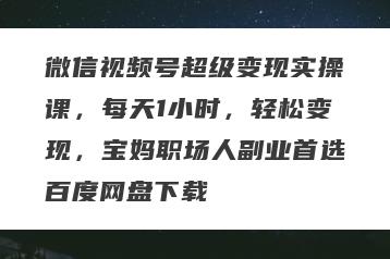 微信视频号超级变现实操课，每天1小时，轻松变现，宝妈职场人副业首选百度网盘下载