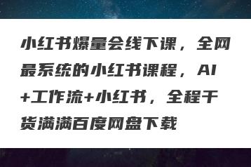 小红书爆量会线下课，全网最系统的小红书课程，AI+工作流+小红书，全程干货满满百度网盘下载