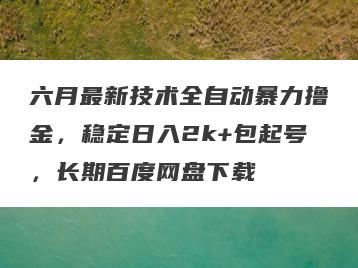 六月最新技术全自动暴力撸金，稳定日入2k+包起号，长期百度网盘下载