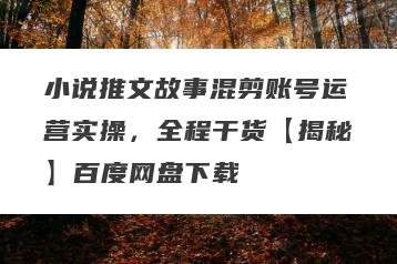 小说推文故事混剪账号运营实操，全程干货【揭秘】百度网盘下载