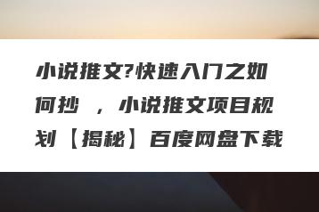 小说推文?快速入门之如何抄 ，小说推文项目规划【揭秘】百度网盘下载