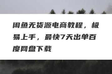 闲鱼无货源电商教程，极易上手，最快7天出单百度网盘下载