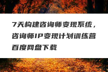 7天构建咨询师变现系统，咨询师IP变现计划训练营百度网盘下载