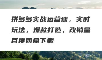 拼多多实战运营课，实时玩法，爆款打造，改销量百度网盘下载
