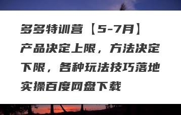 多多特训营【5-7月】产品决定上限，方法决定下限，各种玩法技巧落地实操百度网盘下载