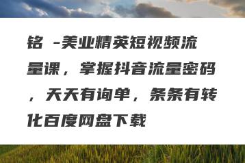 铭玥-美业精英短视频流量课，掌握抖音流量密码，天天有询单，条条有转化百度网盘下载