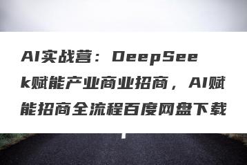 AI实战营：DeepSeek赋能产业商业招商，AI赋能招商全流程百度网盘下载