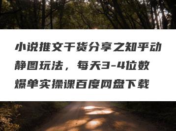小说推文干货分享之知乎动静图玩法，每天3-4位数爆单实操课百度网盘下载