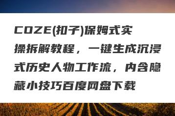 COZE(扣子)保姆式实操拆解教程，一键生成沉浸式历史人物工作流，内含隐藏小技巧百度网盘下载