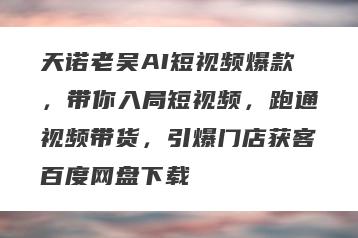 天诺老吴AI短视频爆款，带你入局短视频，跑通视频带货，引爆门店获客百度网盘下载