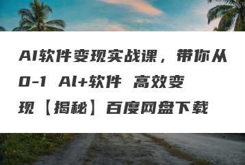 AI软件变现实战课，带你从0-1 Al+软件 高效变现【揭秘】百度网盘下载
