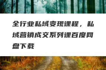全行业私域变现课程，私域营销成交系列课百度网盘下载